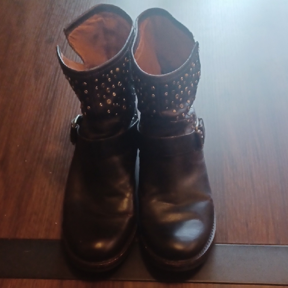 Lucky Brand Black Combat Moto Boots with Studded Detailing